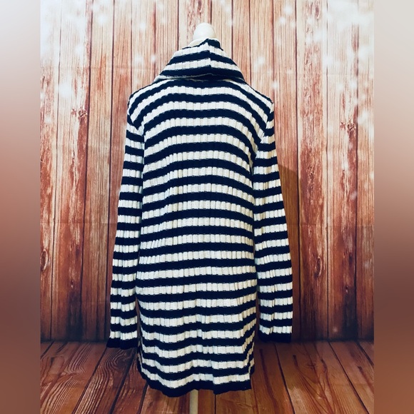 Women’s 2X Sweater Ashley Stewart Blue White Striped Draped Cowl Neck Soft Knit - Picture 7 of 11